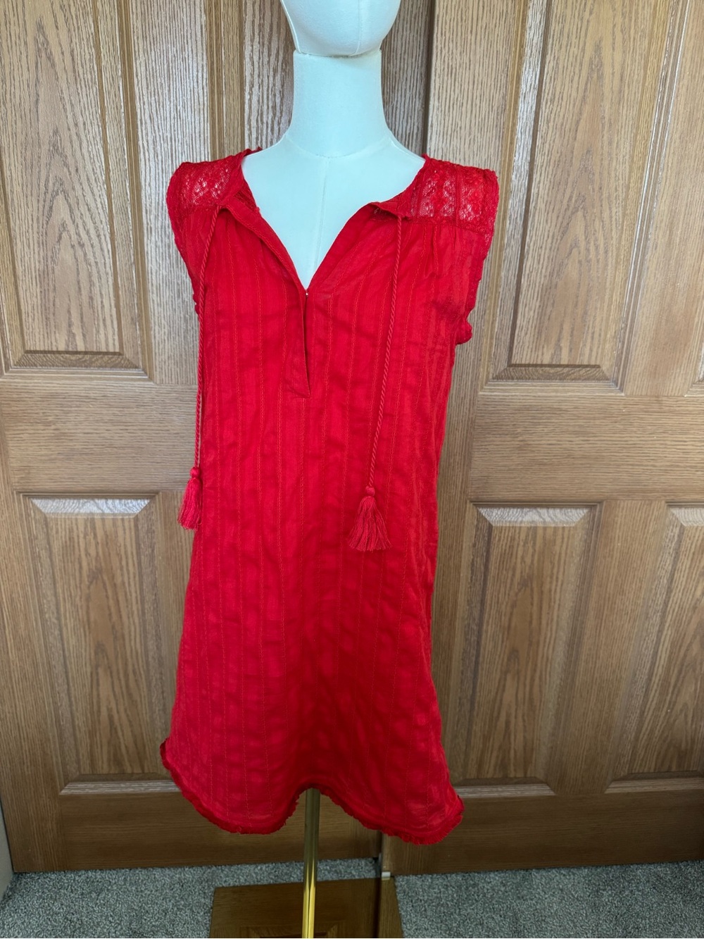 Michael Stars Salsa Red Lace-Trim Tank Dress
